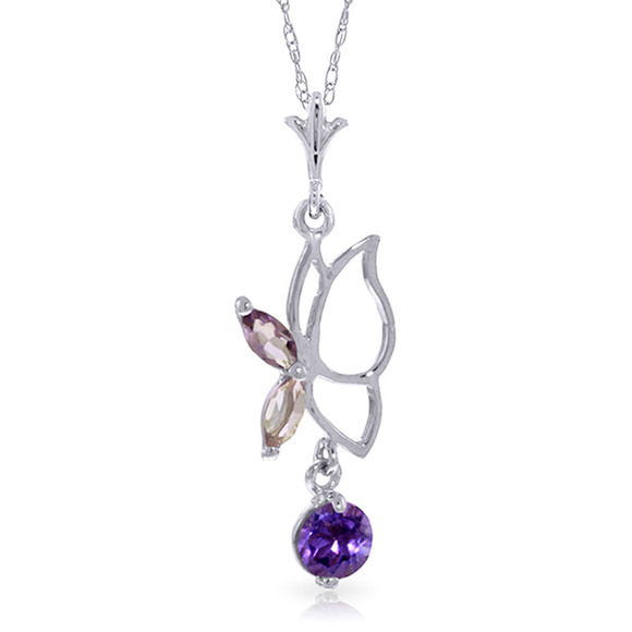 14K. SOLID GOLD BUTTERFLY NECKLACE WITH AMETHYSTS (White Gold)